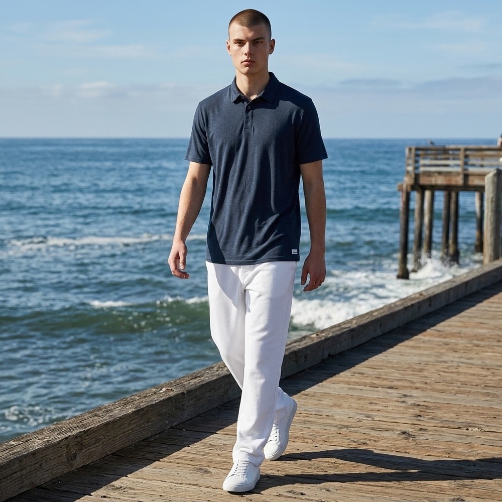 Vuori Strato Tech Polo Mens Medium Navy Heather Short Sleeve V188 Performance